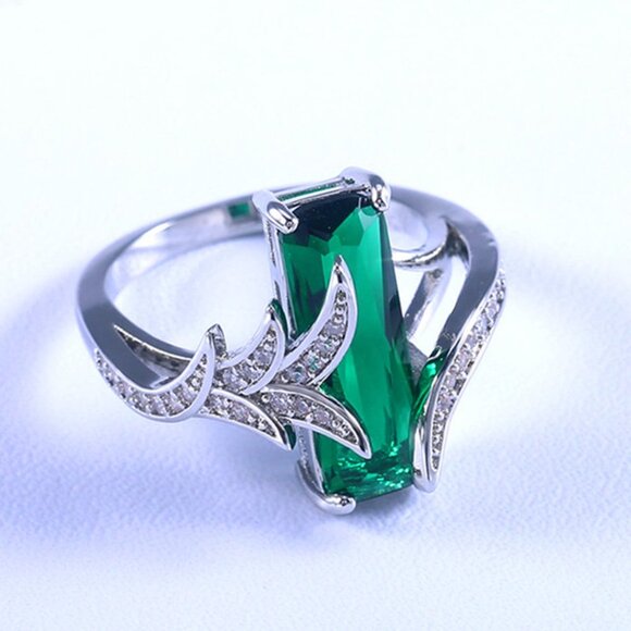 💎 Dainty Pure Green Gemstone Leaf Colorful Zircon Rings for Women, INDN8227 - Picture 3 of 6